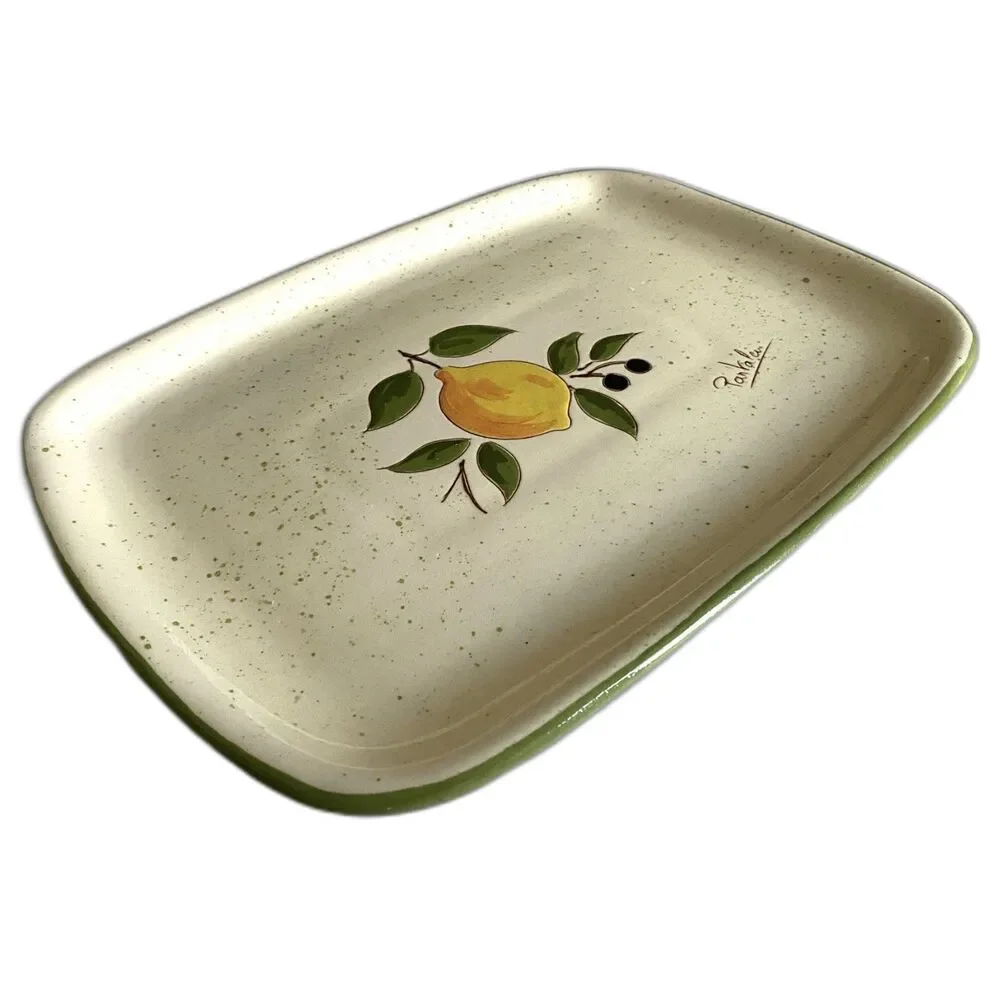 Rustic Lemon Ceramic Serving Plate Spain Hand Painted Vintage-Style Decor